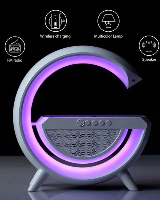 3-in-1 RGB LED Wireless Charging Speaker – Music Sync Ambient Light + Fast Qi Charger + Bluetooth Stereo Sound | Modern Bedside Lamp
