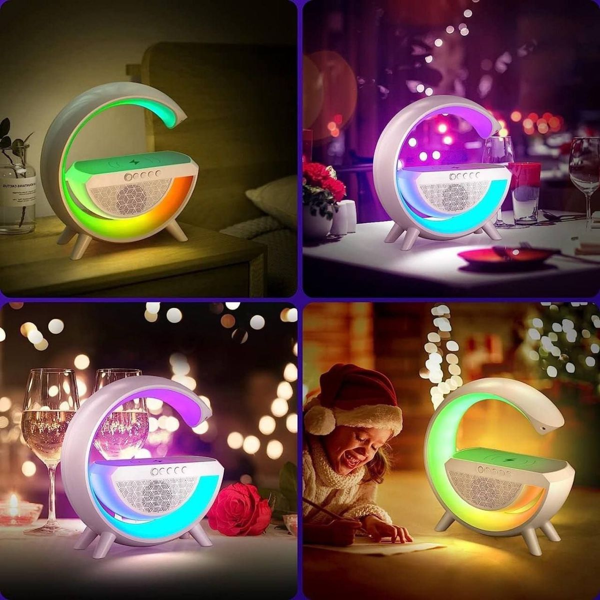 3-in-1 RGB LED Wireless Charging Speaker – Music Sync Ambient Light + Fast Qi Charger + Bluetooth Stereo Sound | Modern Bedside Lamp